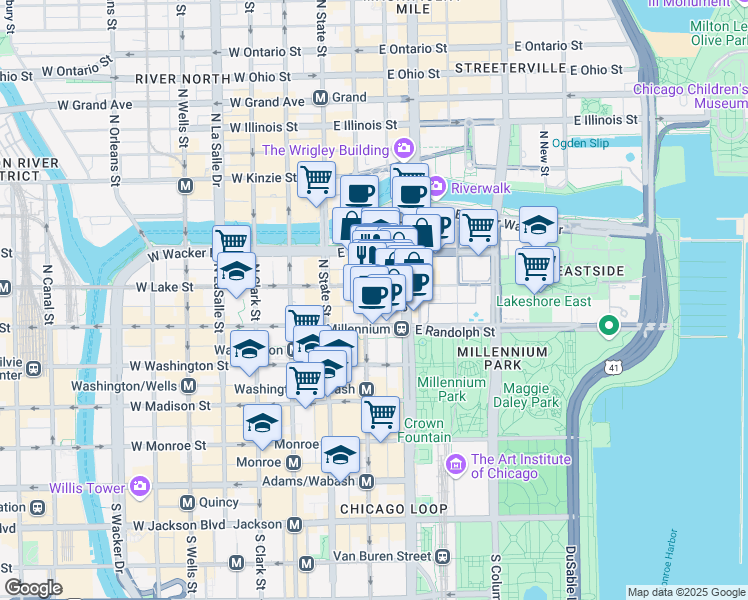 map of restaurants, bars, coffee shops, grocery stores, and more near in Chicago
