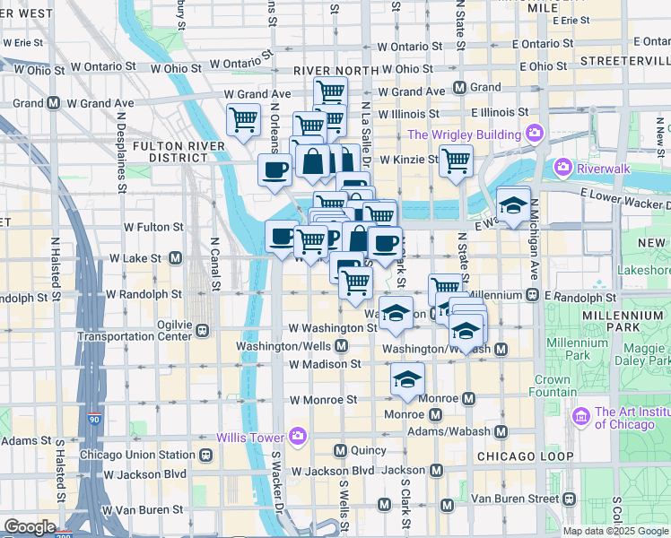 map of restaurants, bars, coffee shops, grocery stores, and more near in Chicago