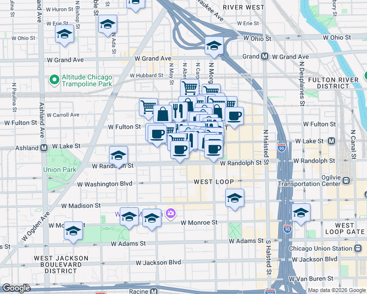 map of restaurants, bars, coffee shops, grocery stores, and more near in Chicago