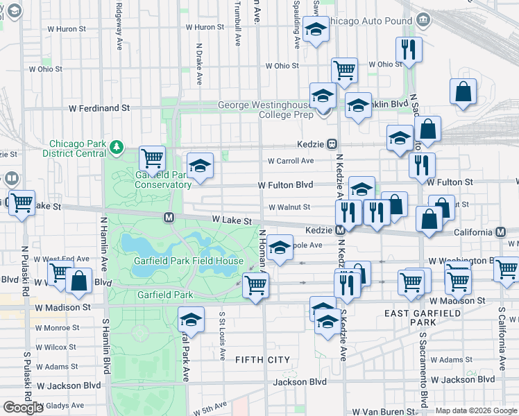 map of restaurants, bars, coffee shops, grocery stores, and more near 243 North Homan Avenue in Chicago