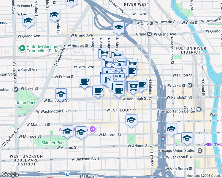 map of restaurants, bars, coffee shops, grocery stores, and more near in Chicago