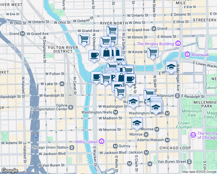 map of restaurants, bars, coffee shops, grocery stores, and more near in Chicago