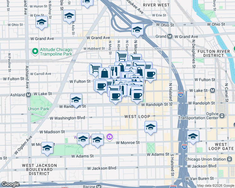 map of restaurants, bars, coffee shops, grocery stores, and more near in Chicago