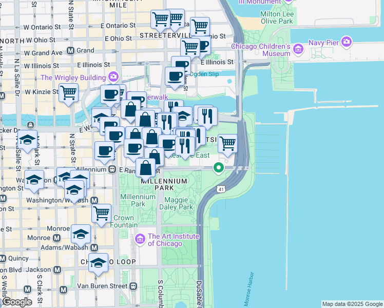 map of restaurants, bars, coffee shops, grocery stores, and more near in Chicago