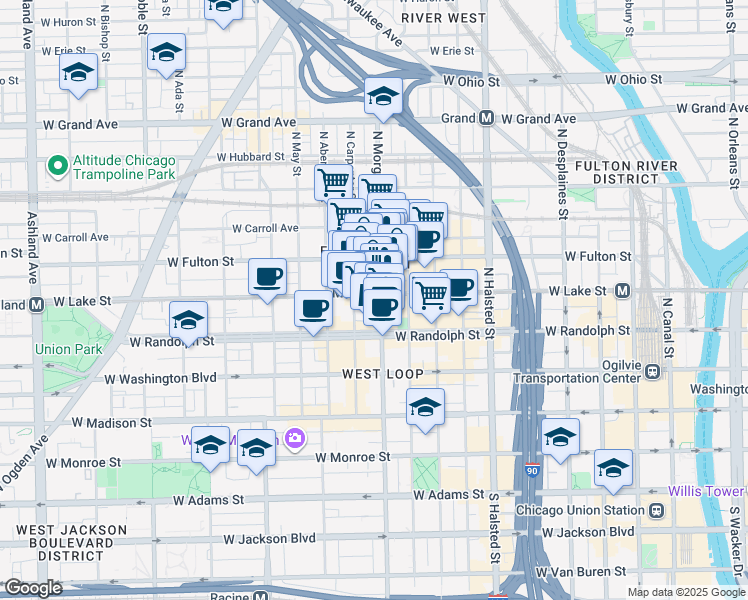 map of restaurants, bars, coffee shops, grocery stores, and more near in Chicago