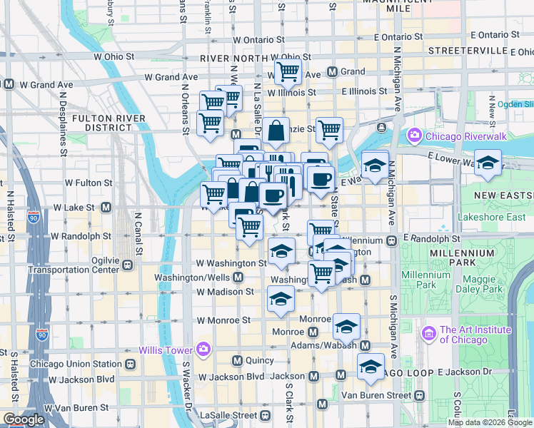 map of restaurants, bars, coffee shops, grocery stores, and more near in Chicago