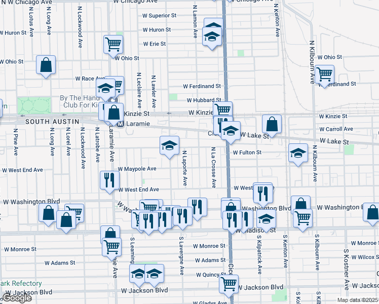 map of restaurants, bars, coffee shops, grocery stores, and more near 4912 West Fulton Street in Chicago
