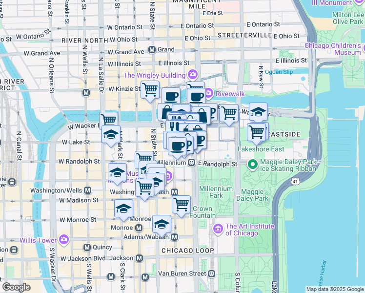 map of restaurants, bars, coffee shops, grocery stores, and more near in Chicago