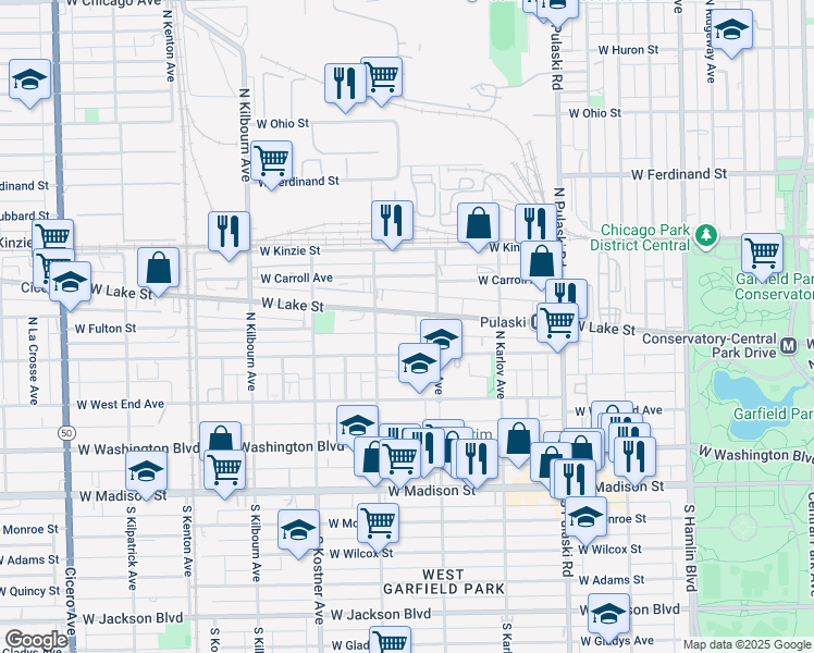 map of restaurants, bars, coffee shops, grocery stores, and more near 4236 West Lake Street in Chicago