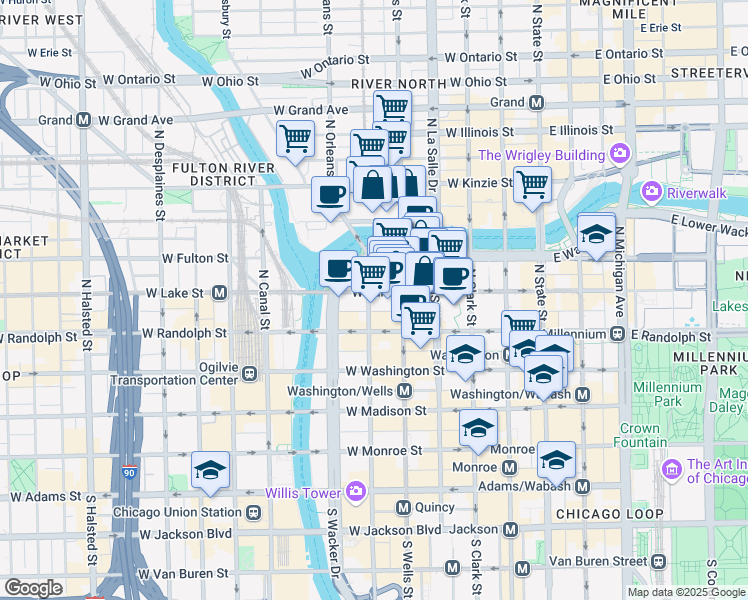 map of restaurants, bars, coffee shops, grocery stores, and more near in Chicago