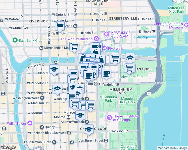 map of restaurants, bars, coffee shops, grocery stores, and more near in Chicago