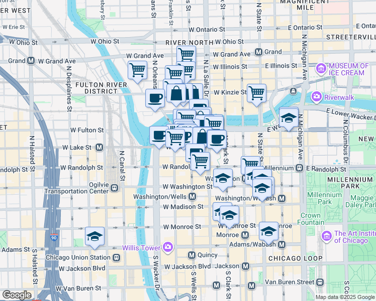 map of restaurants, bars, coffee shops, grocery stores, and more near in Chicago