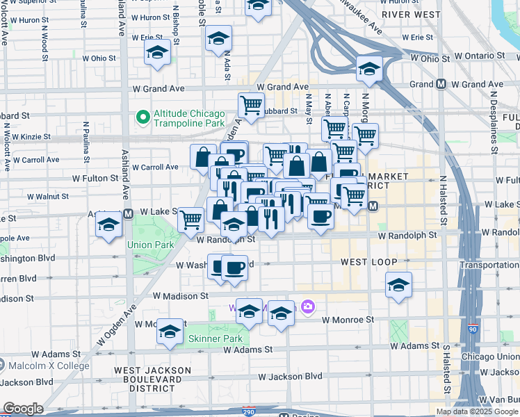 map of restaurants, bars, coffee shops, grocery stores, and more near in Chicago