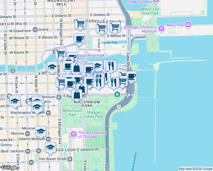 map of restaurants, bars, coffee shops, grocery stores, and more near North Field Boulevard in Chicago
