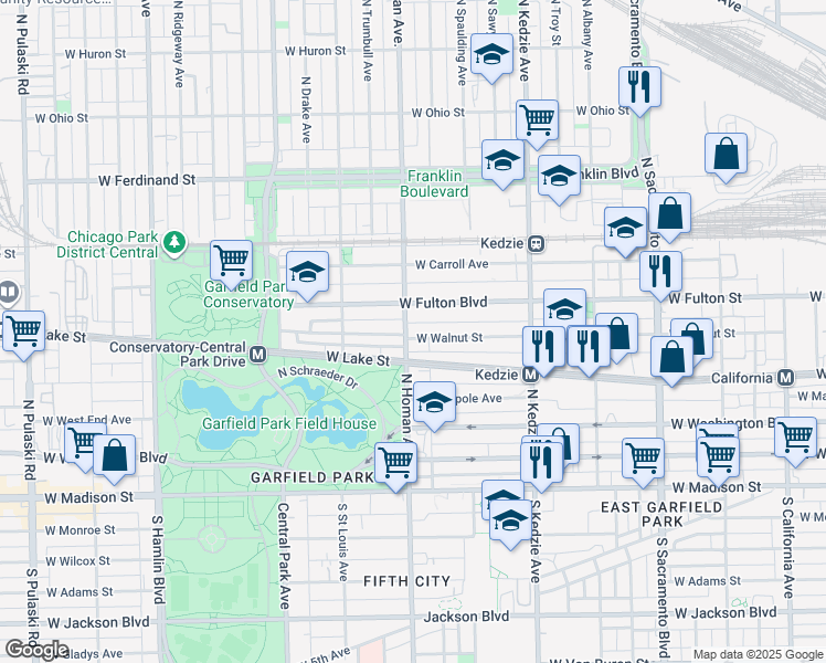 map of restaurants, bars, coffee shops, grocery stores, and more near 3356 West Walnut Street in Chicago
