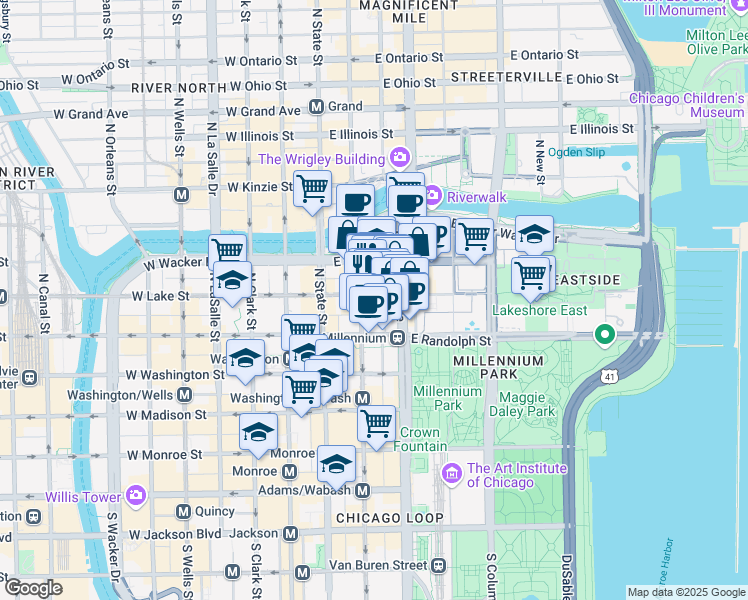 map of restaurants, bars, coffee shops, grocery stores, and more near in Chicago