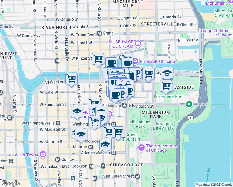 map of restaurants, bars, coffee shops, grocery stores, and more near in Chicago
