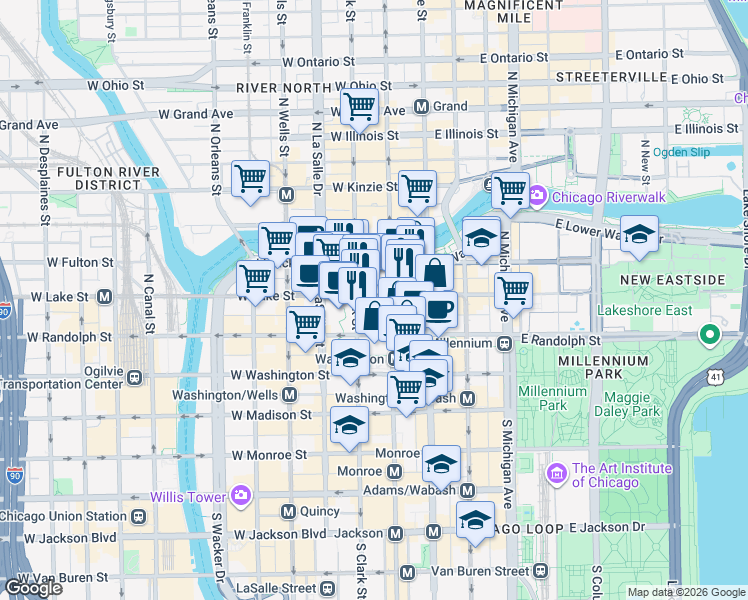 map of restaurants, bars, coffee shops, grocery stores, and more near in Chicago