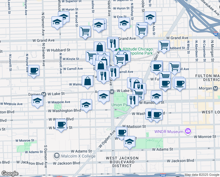 map of restaurants, bars, coffee shops, grocery stores, and more near 1635 West Walnut Street in Chicago