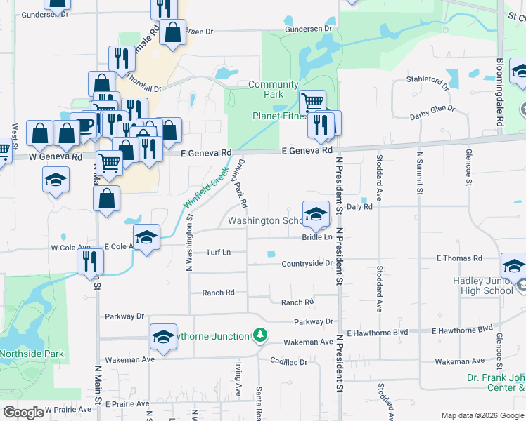 map of restaurants, bars, coffee shops, grocery stores, and more near 1926 Howard Street in Wheaton