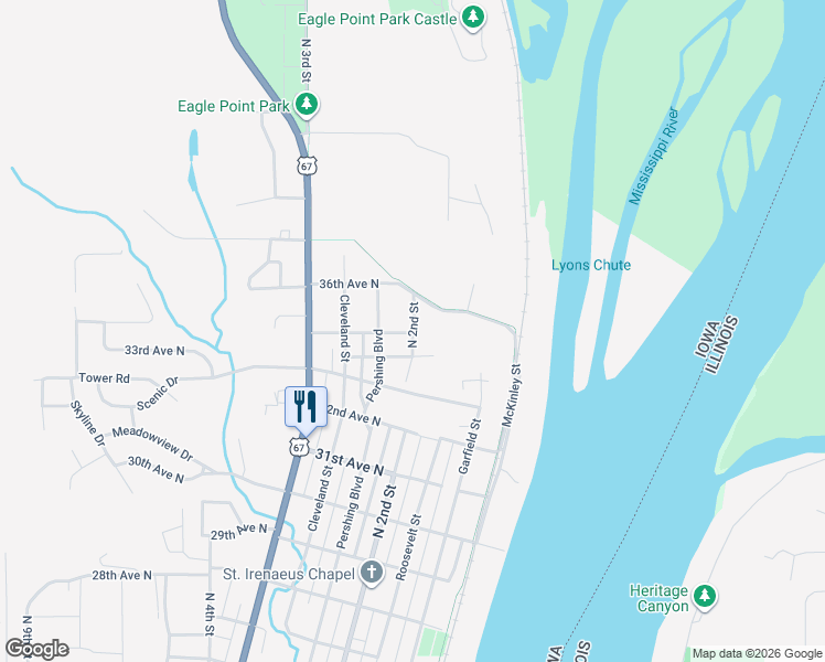 map of restaurants, bars, coffee shops, grocery stores, and more near 3501 North 2nd Street in Clinton