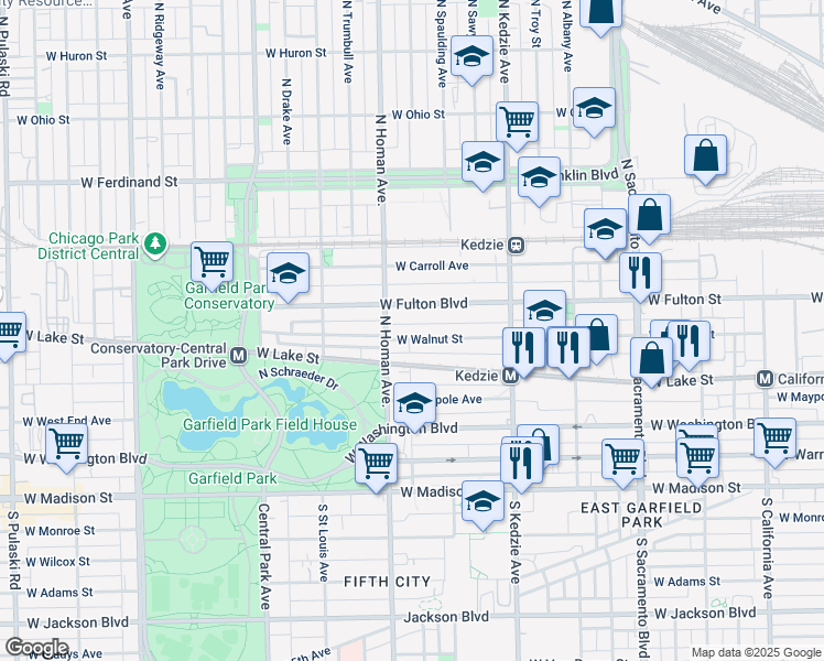 map of restaurants, bars, coffee shops, grocery stores, and more near 3317 West Fulton Boulevard in Chicago