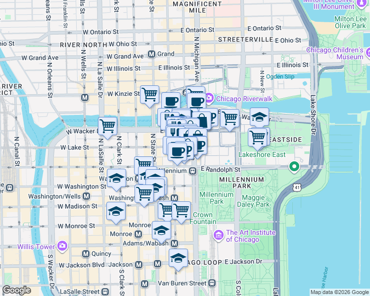 map of restaurants, bars, coffee shops, grocery stores, and more near in Chicago