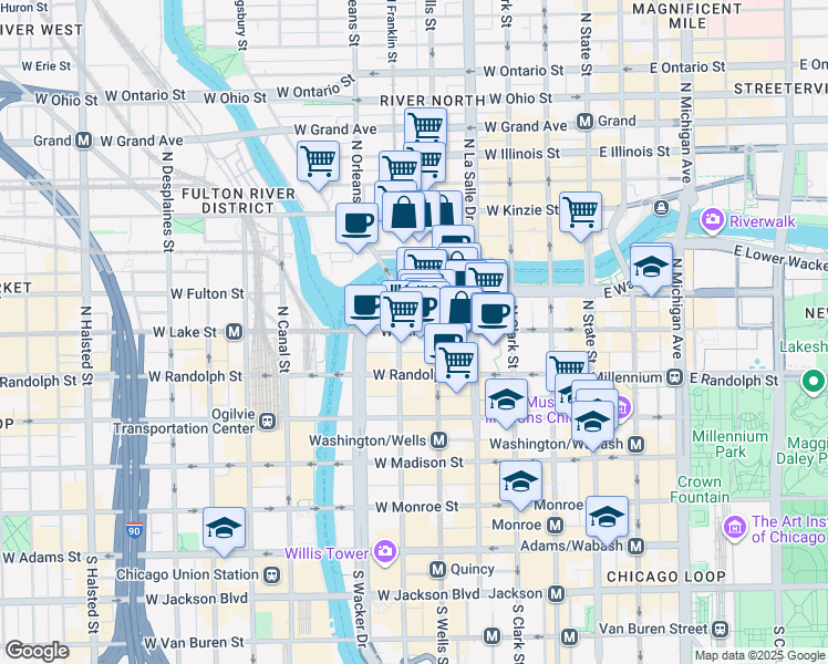 map of restaurants, bars, coffee shops, grocery stores, and more near in Chicago