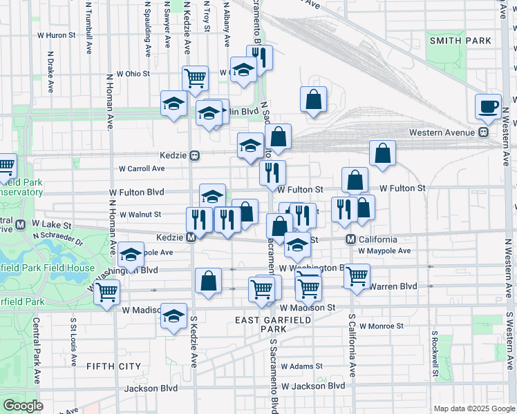 map of restaurants, bars, coffee shops, grocery stores, and more near in Chicago