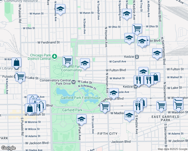 map of restaurants, bars, coffee shops, grocery stores, and more near 3509 West Fulton Boulevard in Chicago