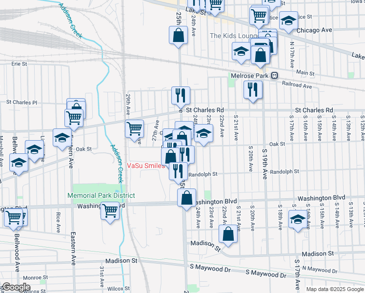 map of restaurants, bars, coffee shops, grocery stores, and more near 401 25th Avenue in Bellwood