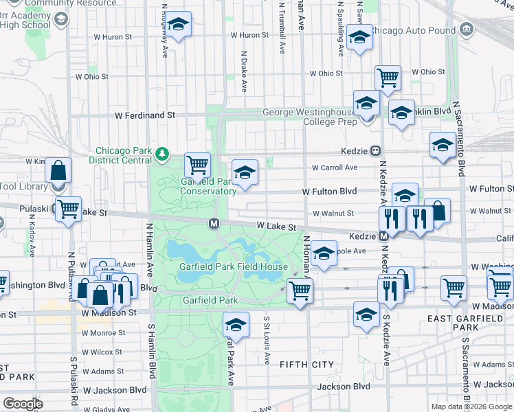 map of restaurants, bars, coffee shops, grocery stores, and more near 3509 West Fulton Boulevard in Chicago