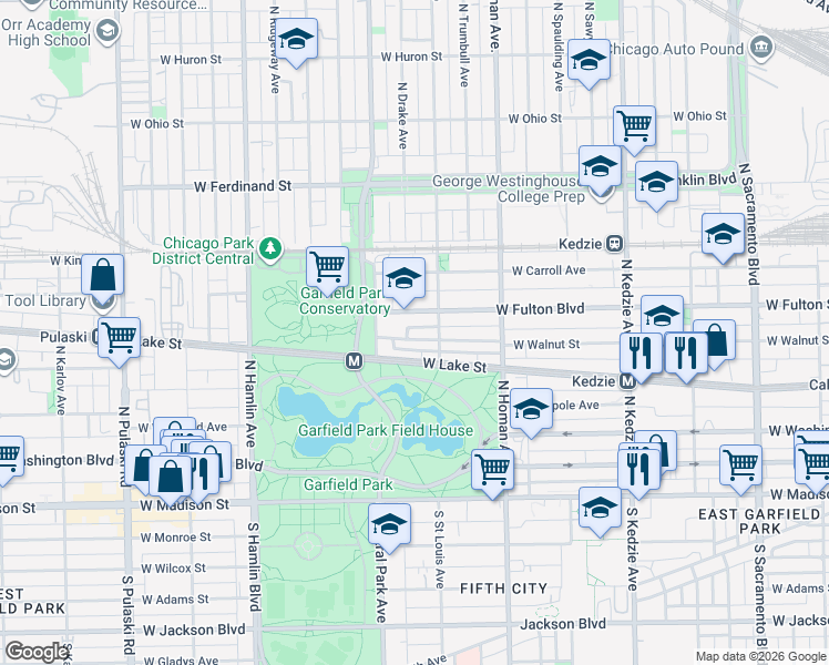 map of restaurants, bars, coffee shops, grocery stores, and more near 3509 West Fulton Boulevard in Chicago