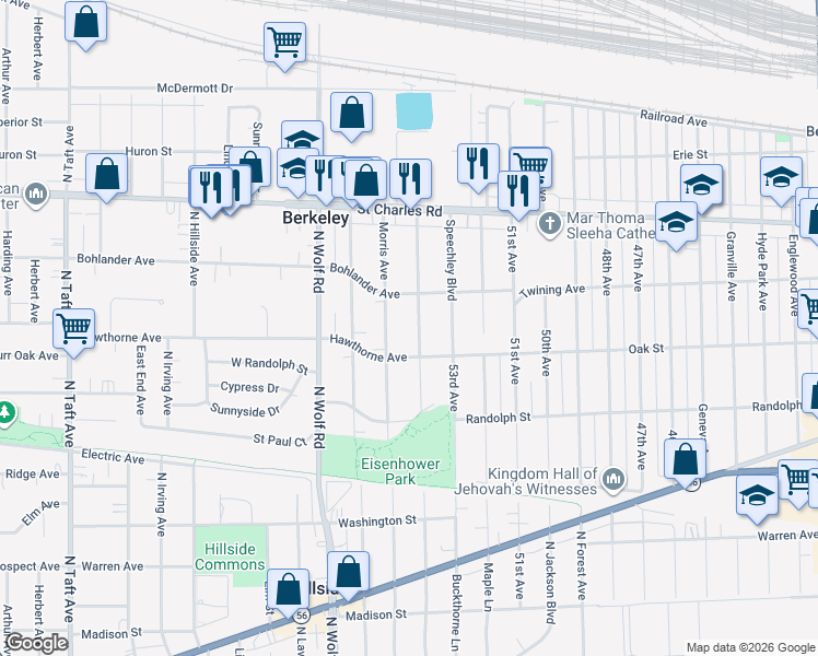 map of restaurants, bars, coffee shops, grocery stores, and more near 1519 Morris Avenue in Berkeley