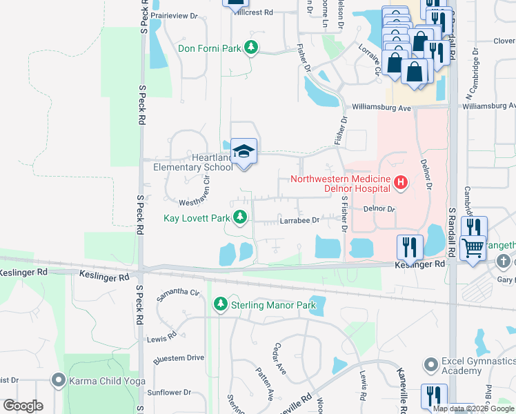 map of restaurants, bars, coffee shops, grocery stores, and more near 263 Daniels Way in Geneva