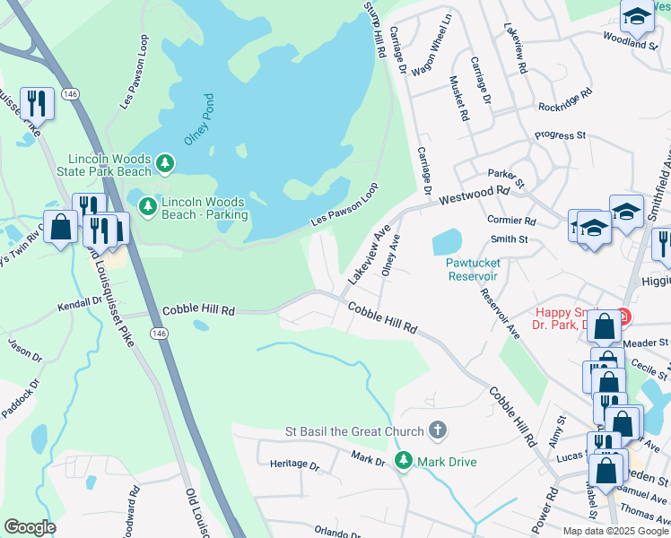 map of restaurants, bars, coffee shops, grocery stores, and more near 21 Mount Avenue in Lincoln