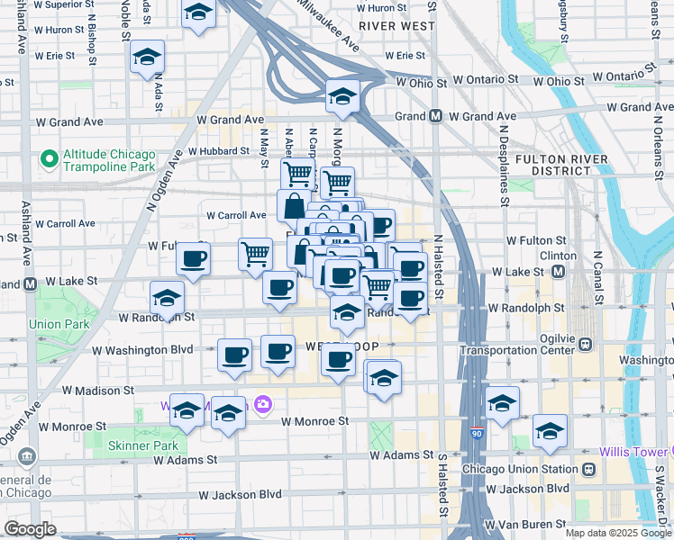 map of restaurants, bars, coffee shops, grocery stores, and more near in Chicago