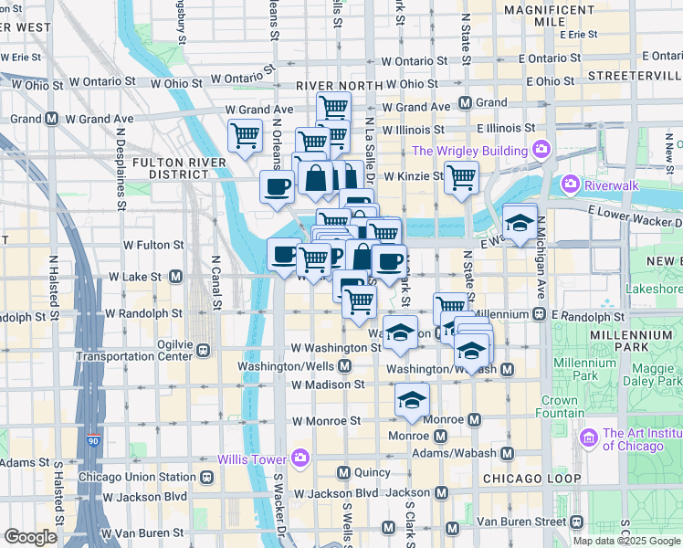 map of restaurants, bars, coffee shops, grocery stores, and more near in Chicago