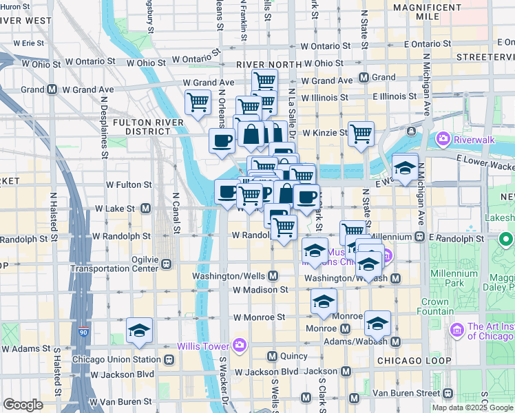 map of restaurants, bars, coffee shops, grocery stores, and more near in Chicago