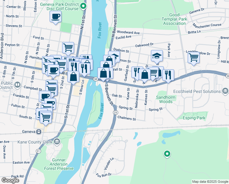 map of restaurants, bars, coffee shops, grocery stores, and more near 19 Crissey Avenue in Geneva