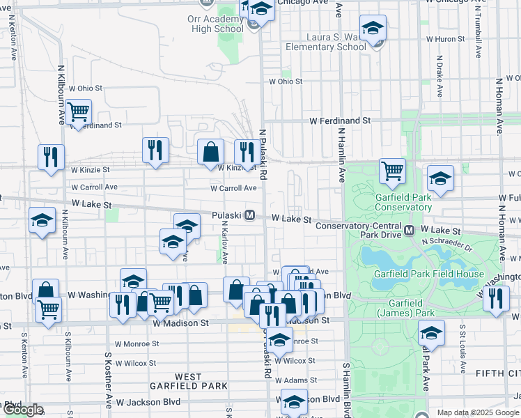 map of restaurants, bars, coffee shops, grocery stores, and more near 4010 West Lake Street in Chicago
