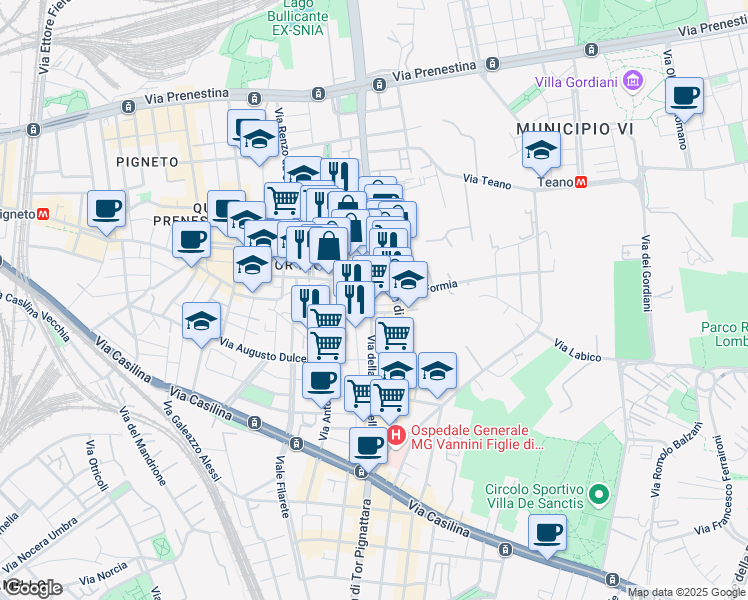 map of restaurants, bars, coffee shops, grocery stores, and more near 3 Via Giambattista Ramusio in Roma