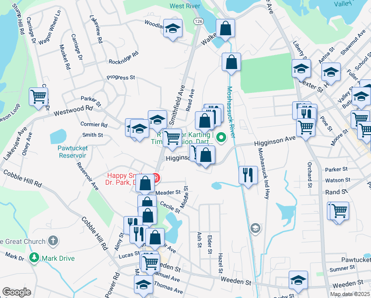 map of restaurants, bars, coffee shops, grocery stores, and more near 100 Middle Street in Lincoln