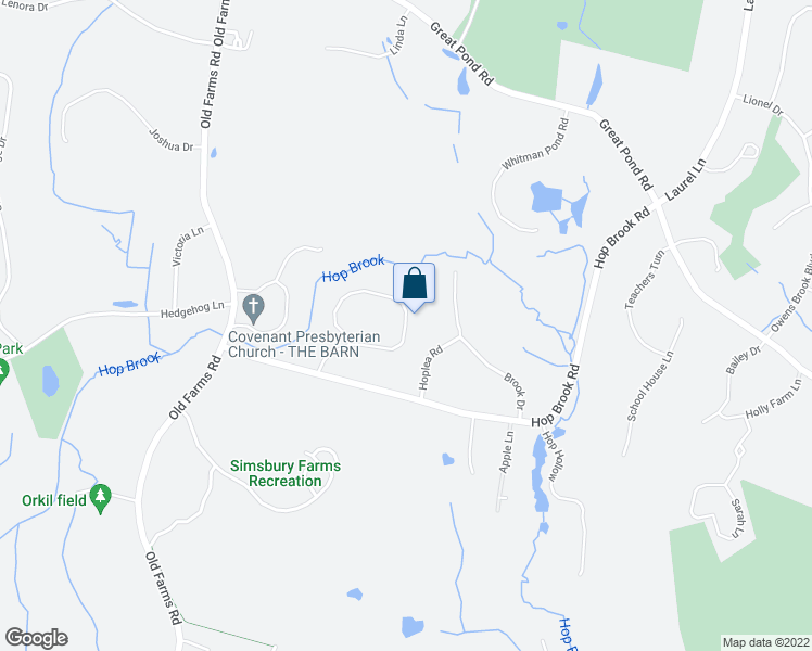 map of restaurants, bars, coffee shops, grocery stores, and more near 7 Canaan Way in Simsbury