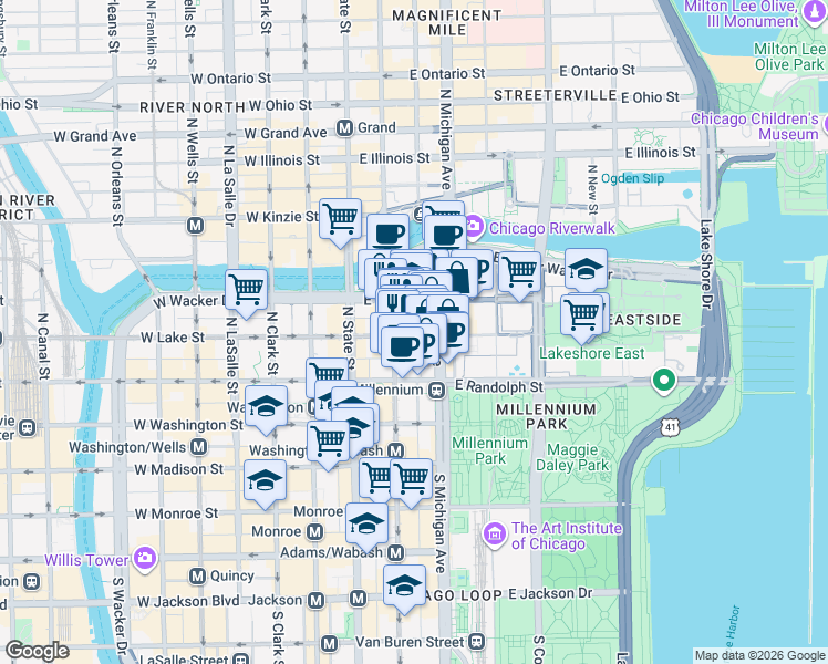 map of restaurants, bars, coffee shops, grocery stores, and more near in Chicago