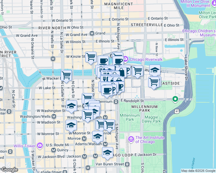 map of restaurants, bars, coffee shops, grocery stores, and more near in Chicago