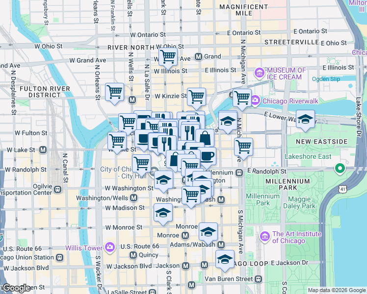 map of restaurants, bars, coffee shops, grocery stores, and more near in Chicago