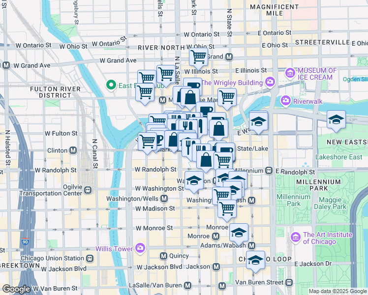 map of restaurants, bars, coffee shops, grocery stores, and more near in Chicago
