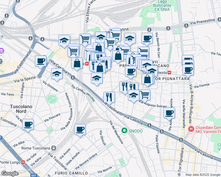 map of restaurants, bars, coffee shops, grocery stores, and more near 9 Via Cristoforo Buondelmonti in Rome