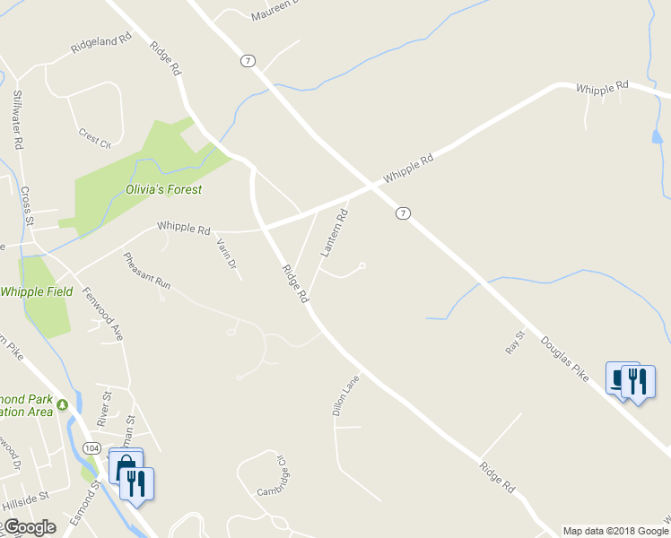 map of restaurants, bars, coffee shops, grocery stores, and more near 1 Deerhill Drive in Smithfield